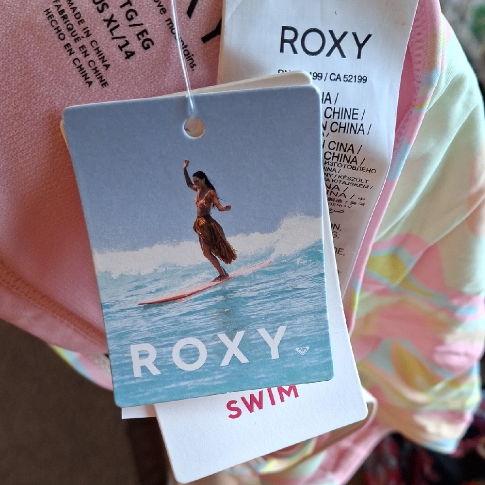 Roxy Pink and Yellow Bikini Top Cropped Style Size XL - Picture 9 of 10